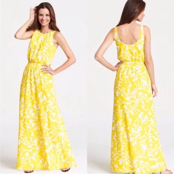 Ann Taylor Yellow Floral Scroll Tank Maxi Dress| 6 - Picture 1 of 9